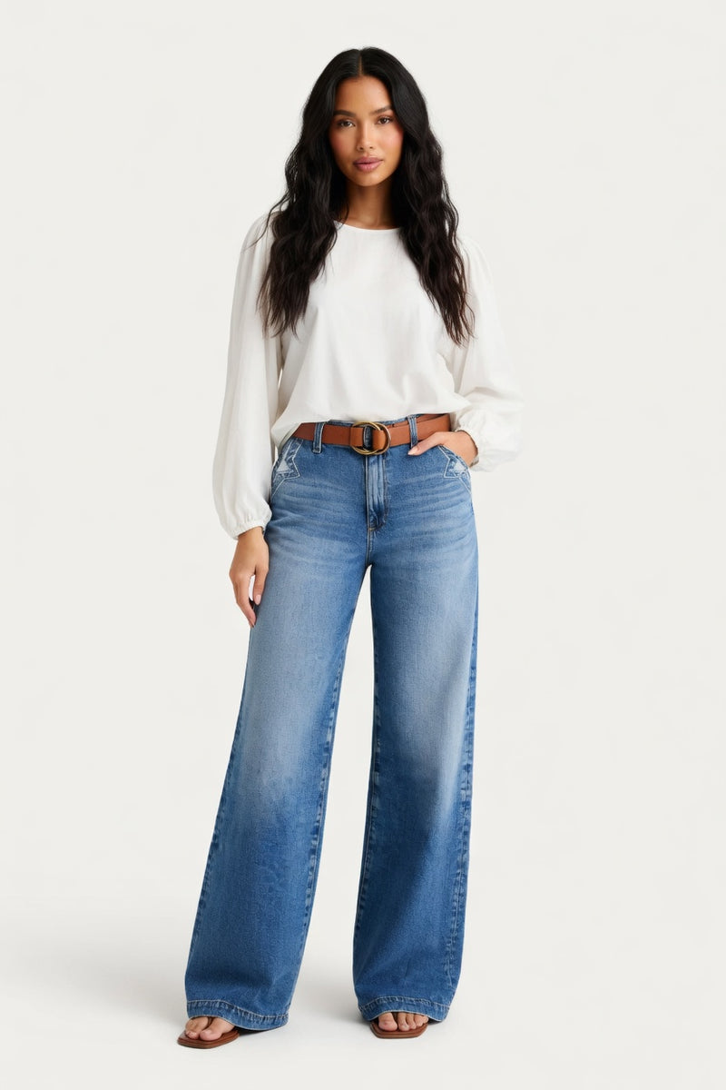 Wide Leg Denim Jeans — front view
