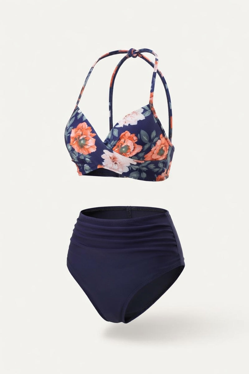 High Waist Split Bikini Set — Black Green
