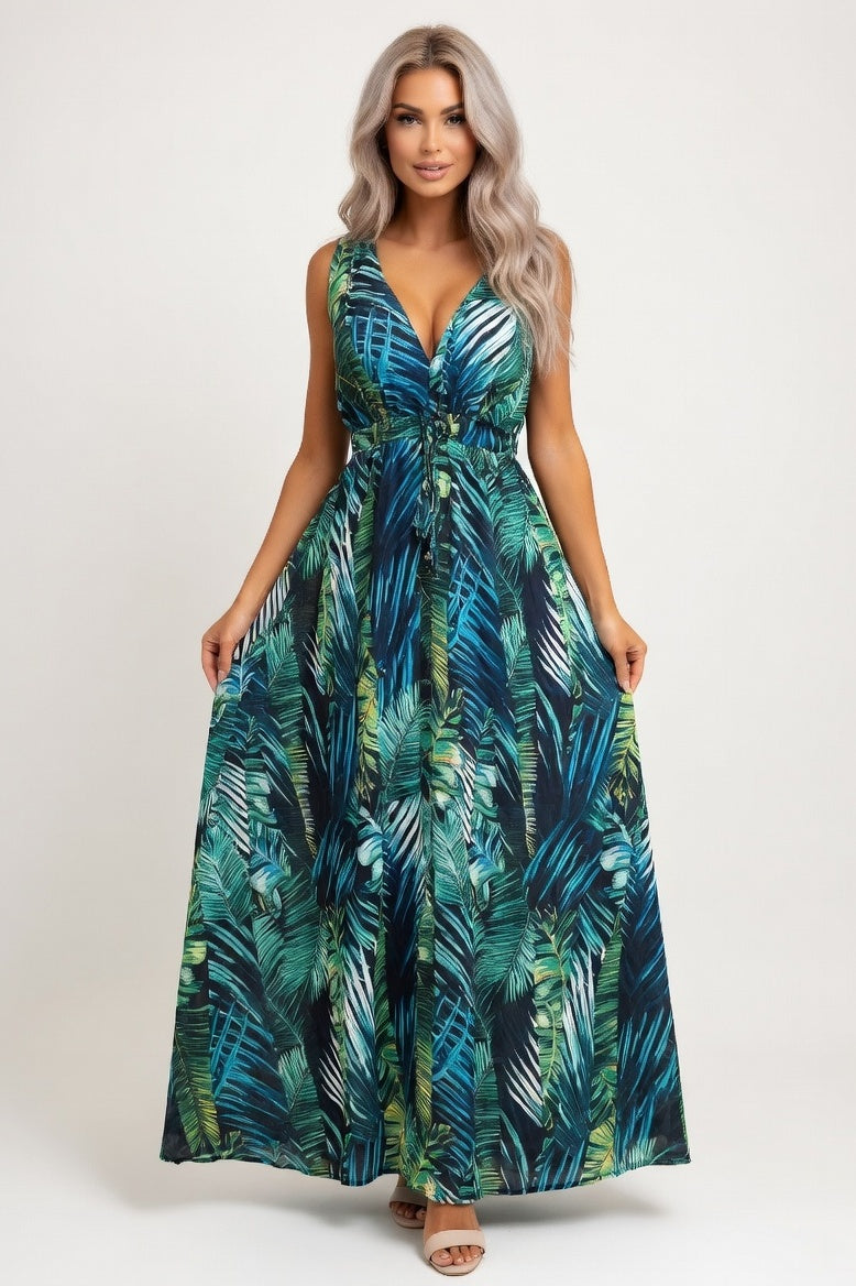 Backless Printed Strap Dress — Green