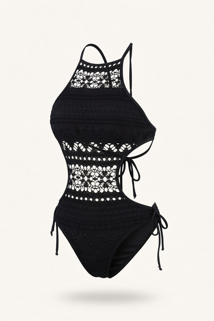 Lace Cut-Out Swimsuit — Black