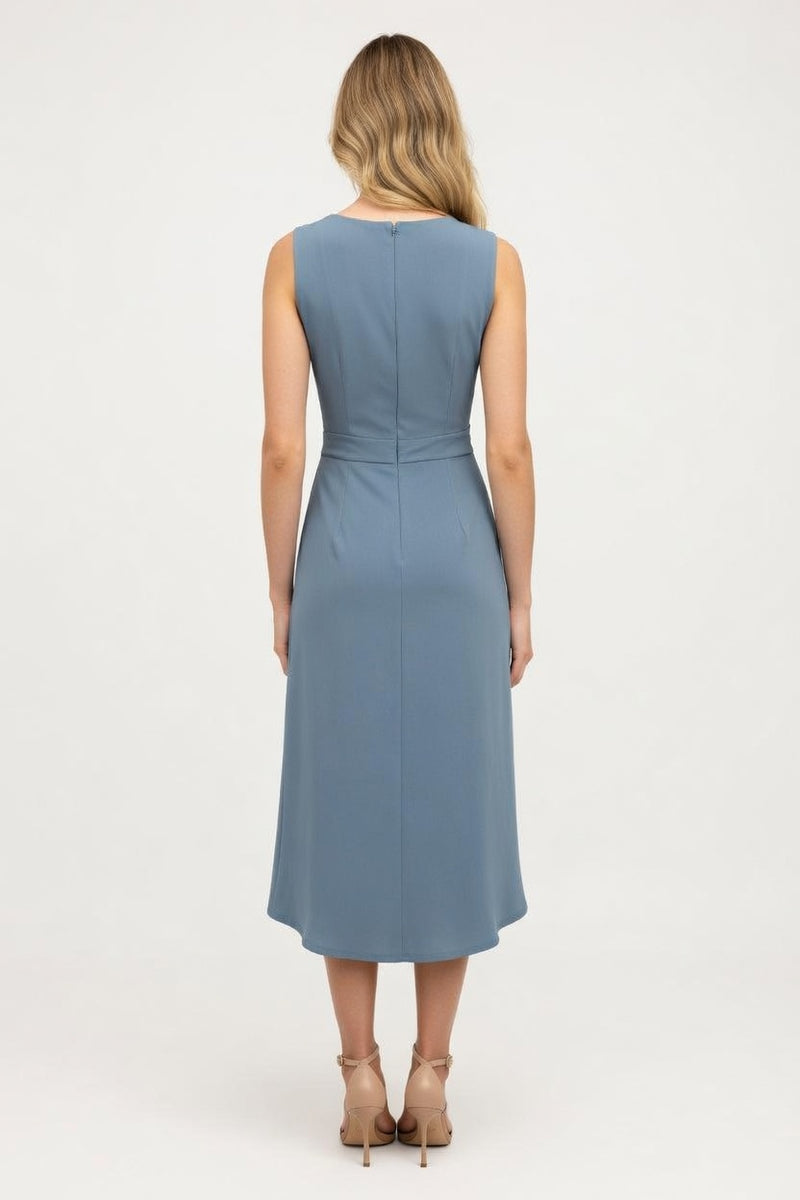 Cross Waist V-Neck Midi Dress — back view