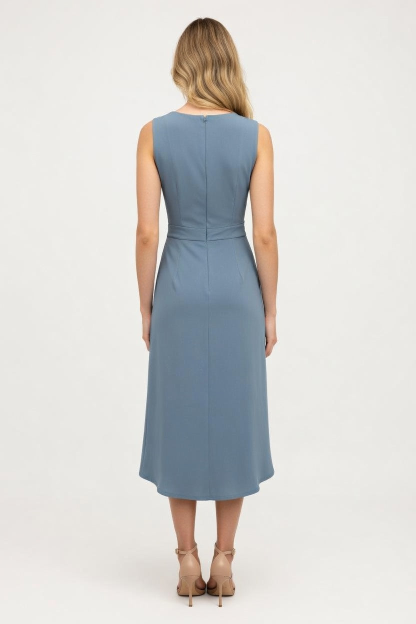 Cross Waist V-Neck Midi Dress — back view