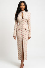 Single-Breasted Printed Slit Dress — Pink