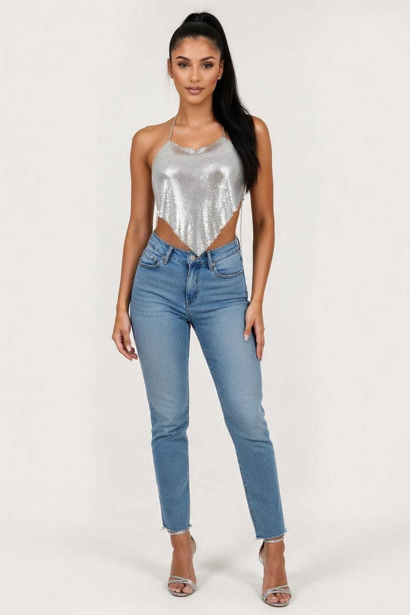Metallic Halter Top — front view