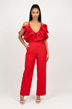 Ruffle Halter Top & High-Waist Trouser Set — front view