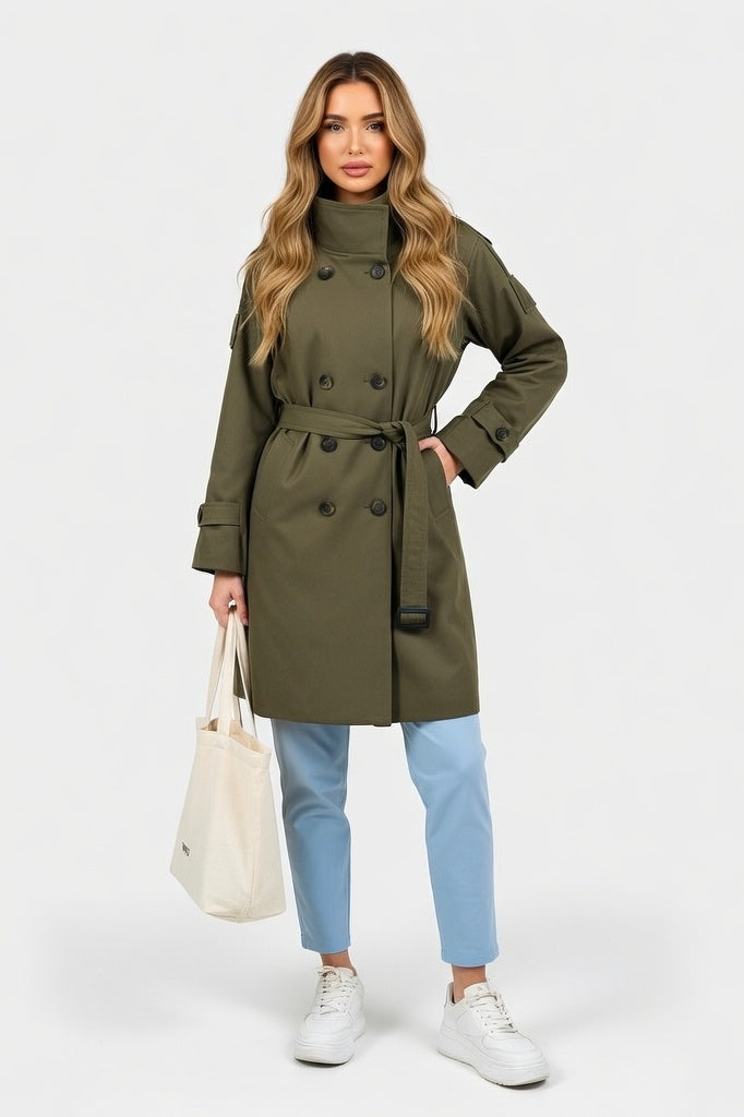 Belted Windbreaker Jacket — Green