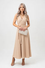 Lace-Up V-Neck Maxi Dress — Khaki