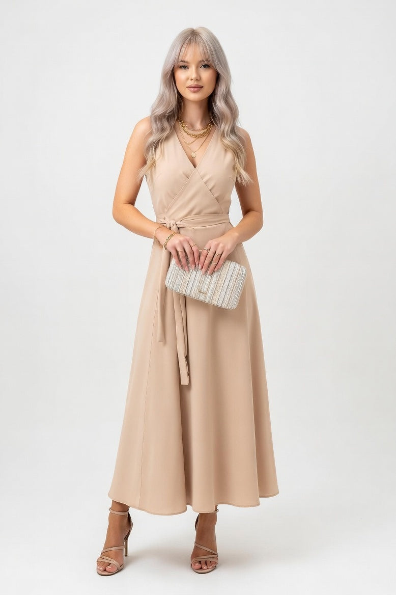 Lace-Up V-Neck Maxi Dress — Khaki