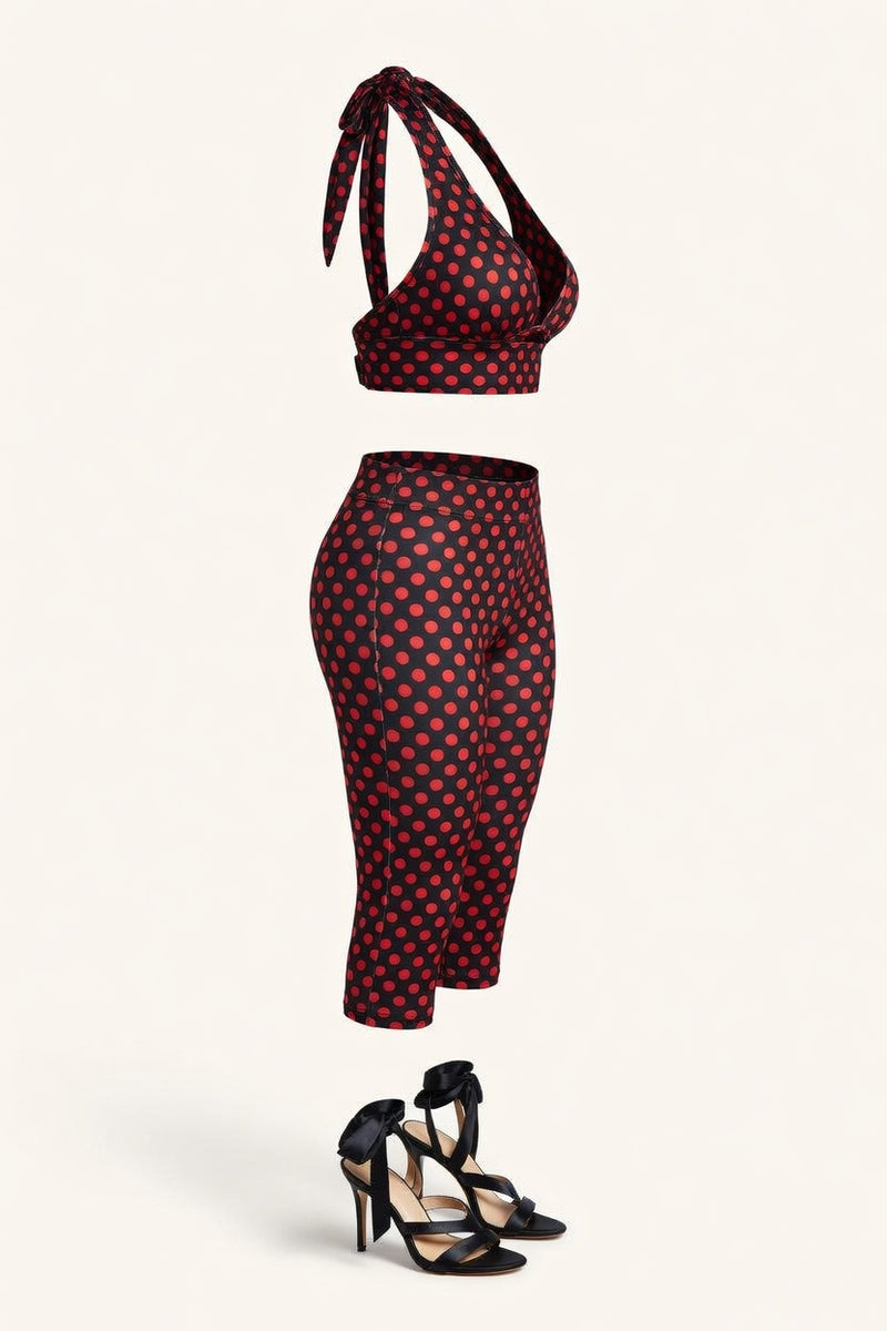 Polka Dot Halter Top Three-Piece Set — side view