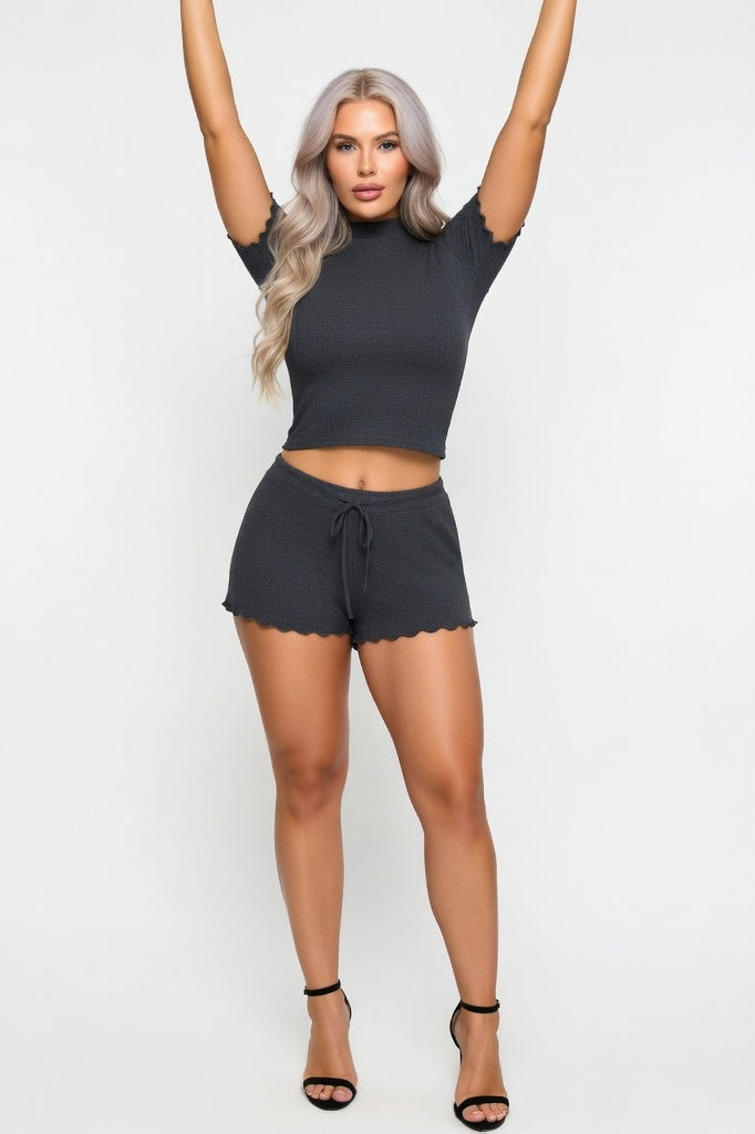 Modal Turtleneck Top & Shorts Co-ord — Dark Grey
