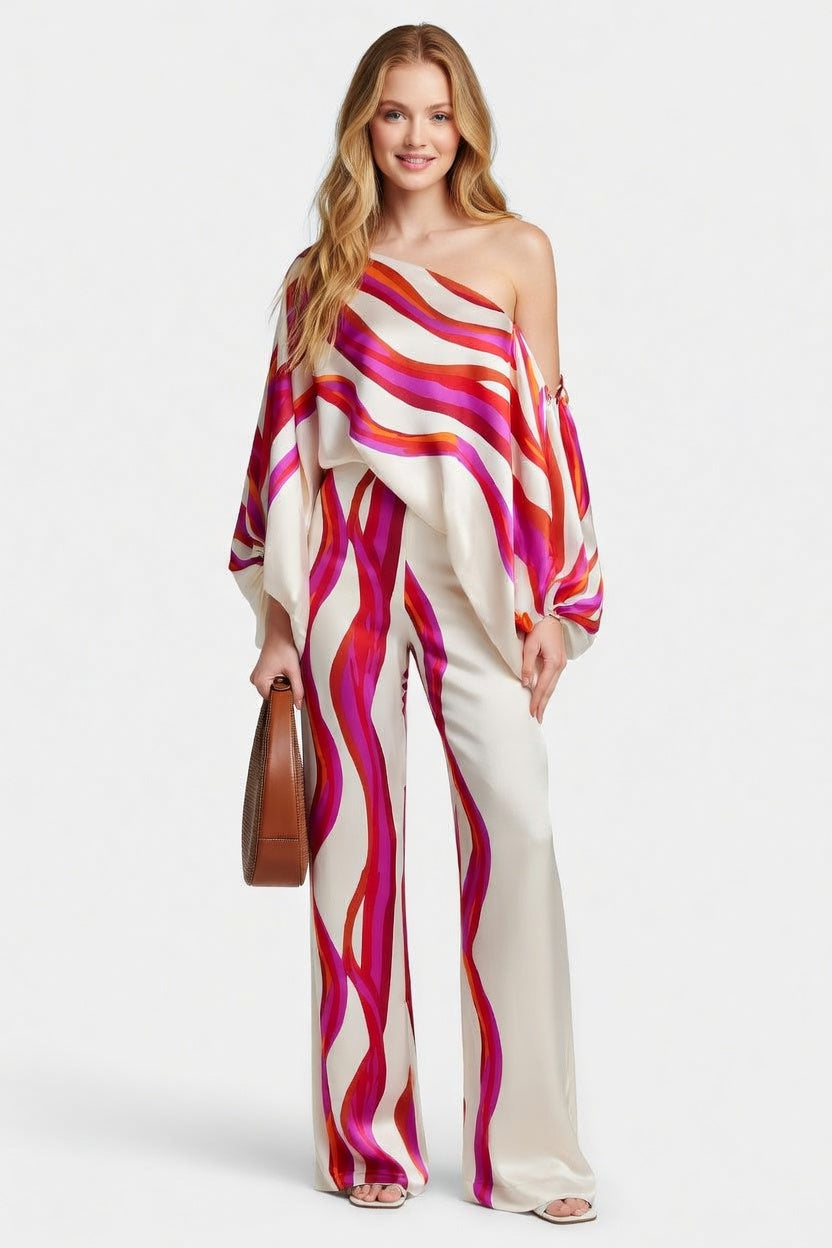 Off-Shoulder Co-ord Set — Blue Stripe