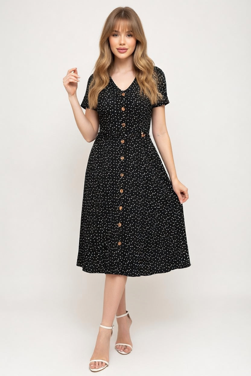 Polka Dot V-Neck Dress — front view