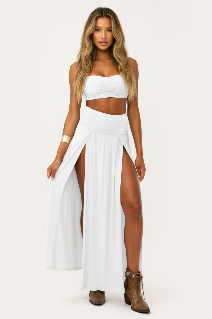 Front Split Maxi Skirt — White