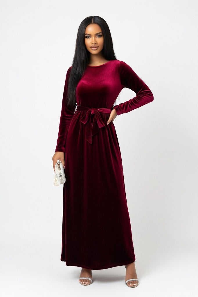 Velvet Maxi Dress — Deep Red