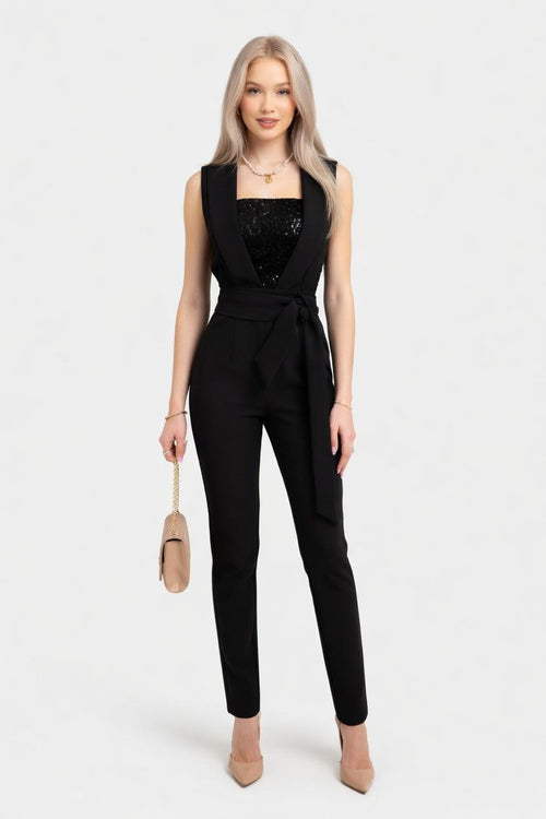 Sequin Belted Jumpsuit — front view