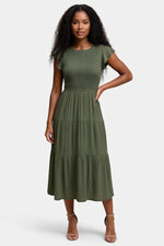 Pleated Short Sleeve Dress — front view