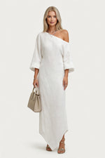 Off-Shoulder Lantern Sleeve Midi Dress — front view