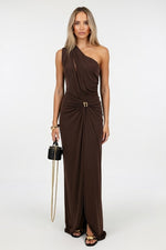 Cut-Out Asymmetric Dress — Brown