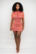 Striped V-Neck Shirt Dress — front view