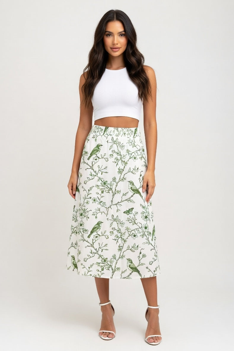 Leopard Print Elastic Waist Skirt — White