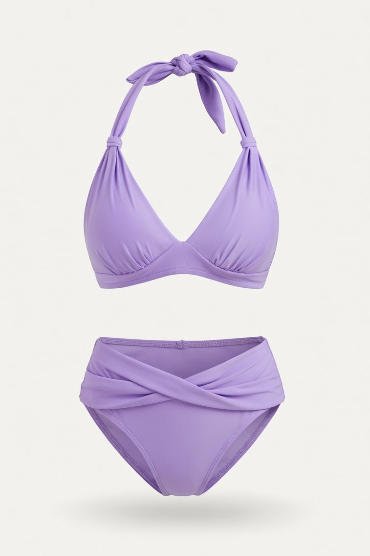 Halter Push-Up Split Swimsuit — Violet