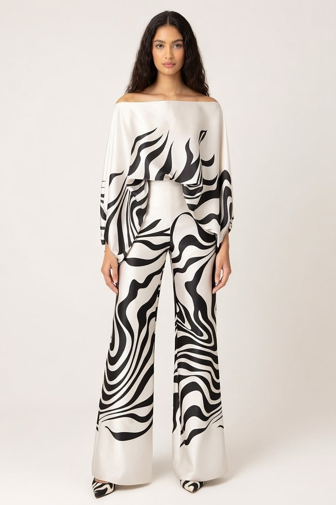 Off-Shoulder Co-ord Set — Black Stripe