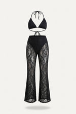 Hollow Lace Flare Trousers — Black