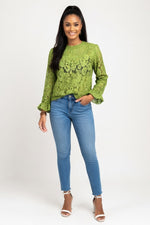 Lace Bell Sleeve Top — Green