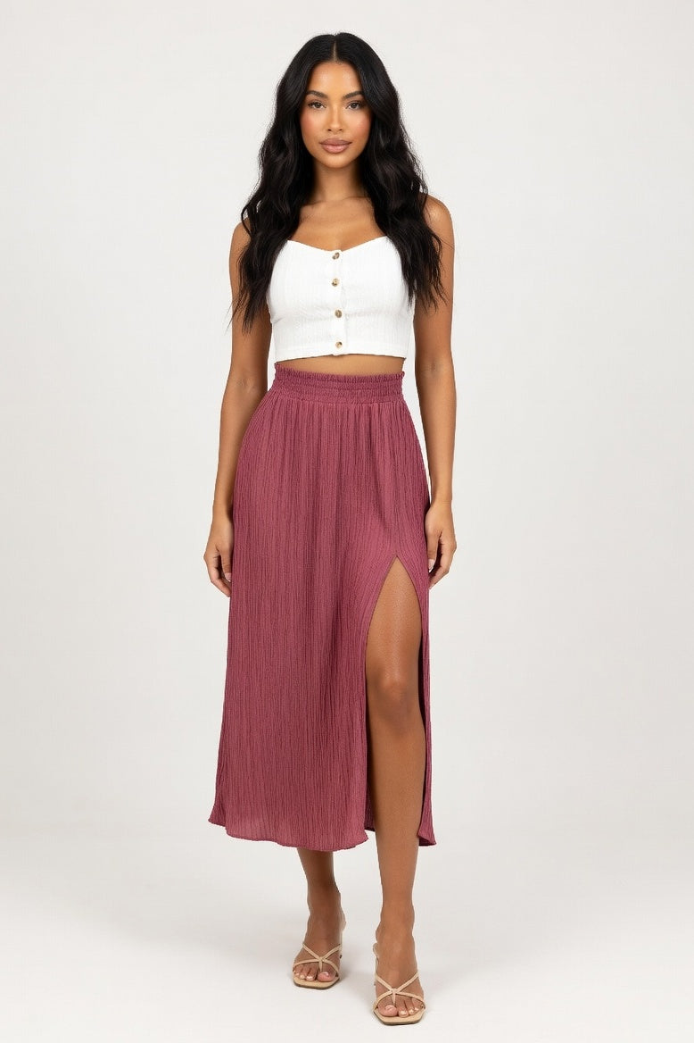 High Waist Split Maxi Skirt — Red