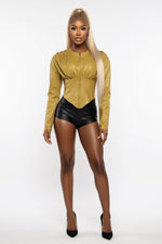 PU Leather Cropped Jacket — Green