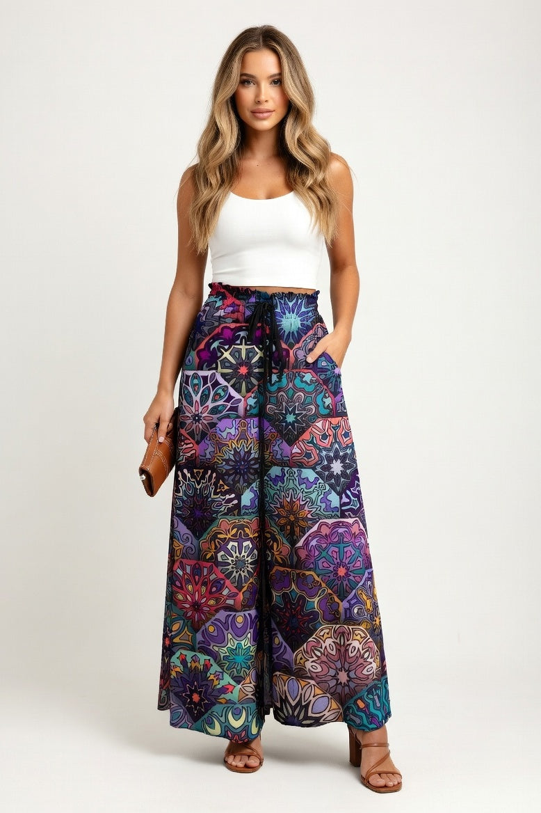 Gradient Print Wide Leg Trousers — Purple