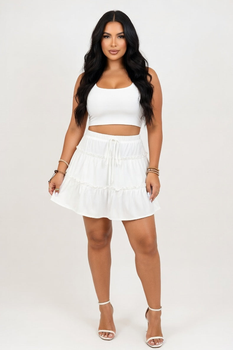 Layered Mini Skirt — White