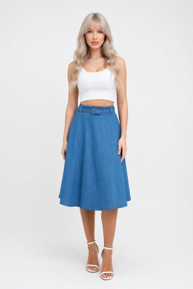Denim A-Line Midi Skirt — front view