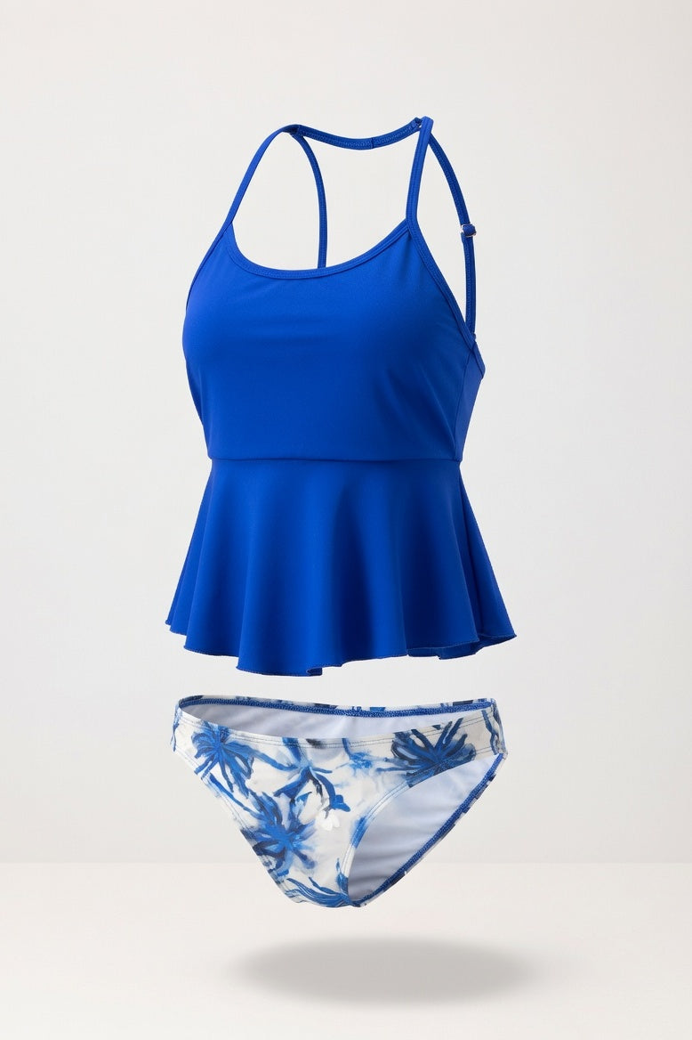 High-Waisted Ruffle Bikini — Blue