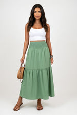 Floral A-Line Midi Skirt — Grass Green