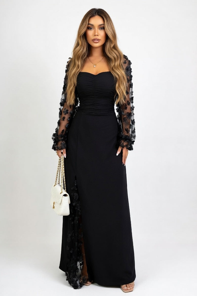 Long Sleeve Midi Dress — Black