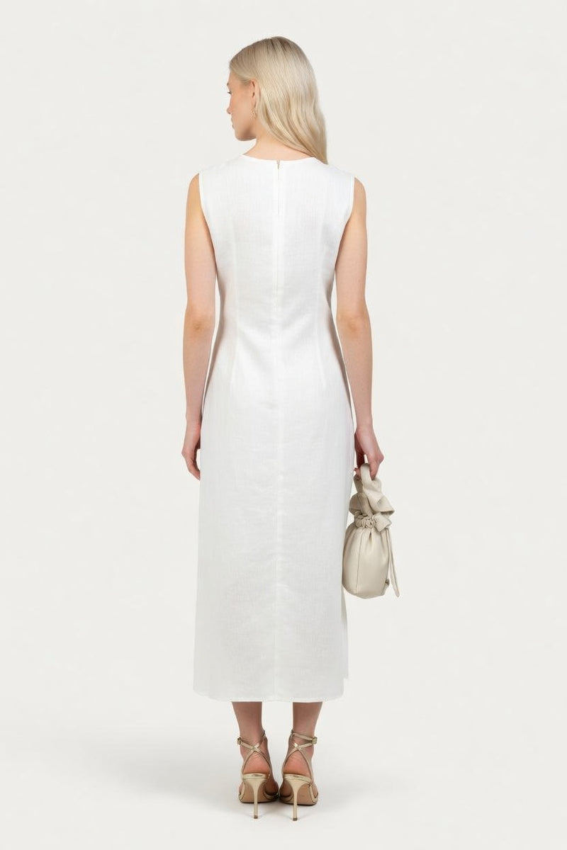 Round Neck Sleeveless Asymmetric Dress — back view