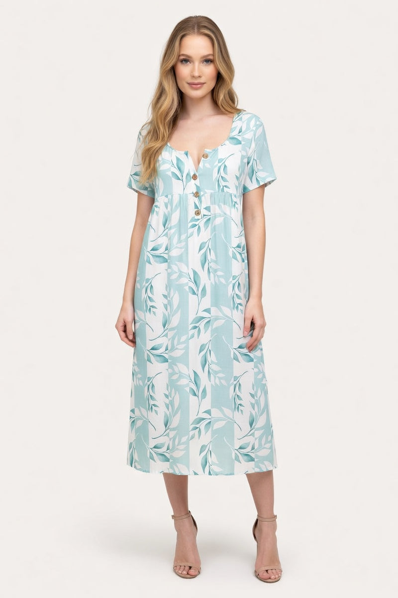 Knitted Dress Button Front Print — front view