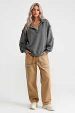 Oversized Sweatshirt with Slit Lapels — Grey