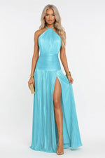 Halter Neck Midi Dress — Lake Blue
