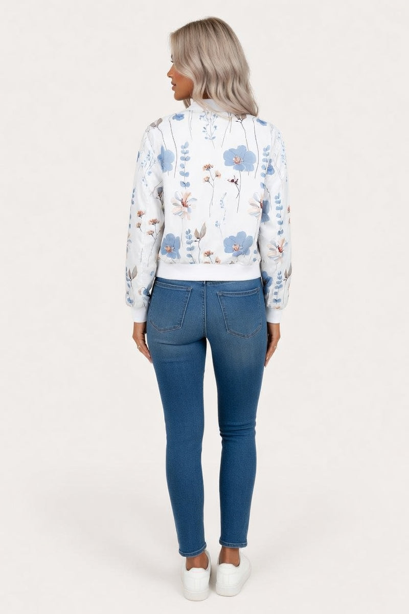 Floral Print Zip Front Cropped Jacket — back view