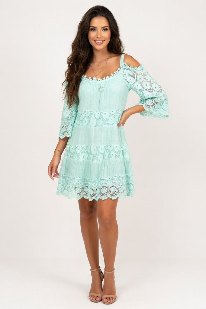 Off-Shoulder Lace Cami Dress — Bright Green