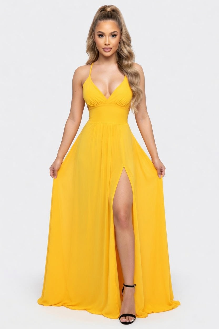 V-Neck Halter Jumpsuit with Side Slit — Watermelon Red