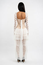 Lace Trumpet Sleeve Mini Dress — back view
