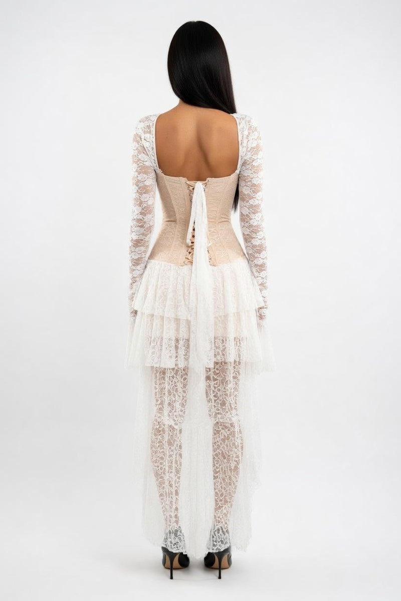 Lace Trumpet Sleeve Mini Dress — back view