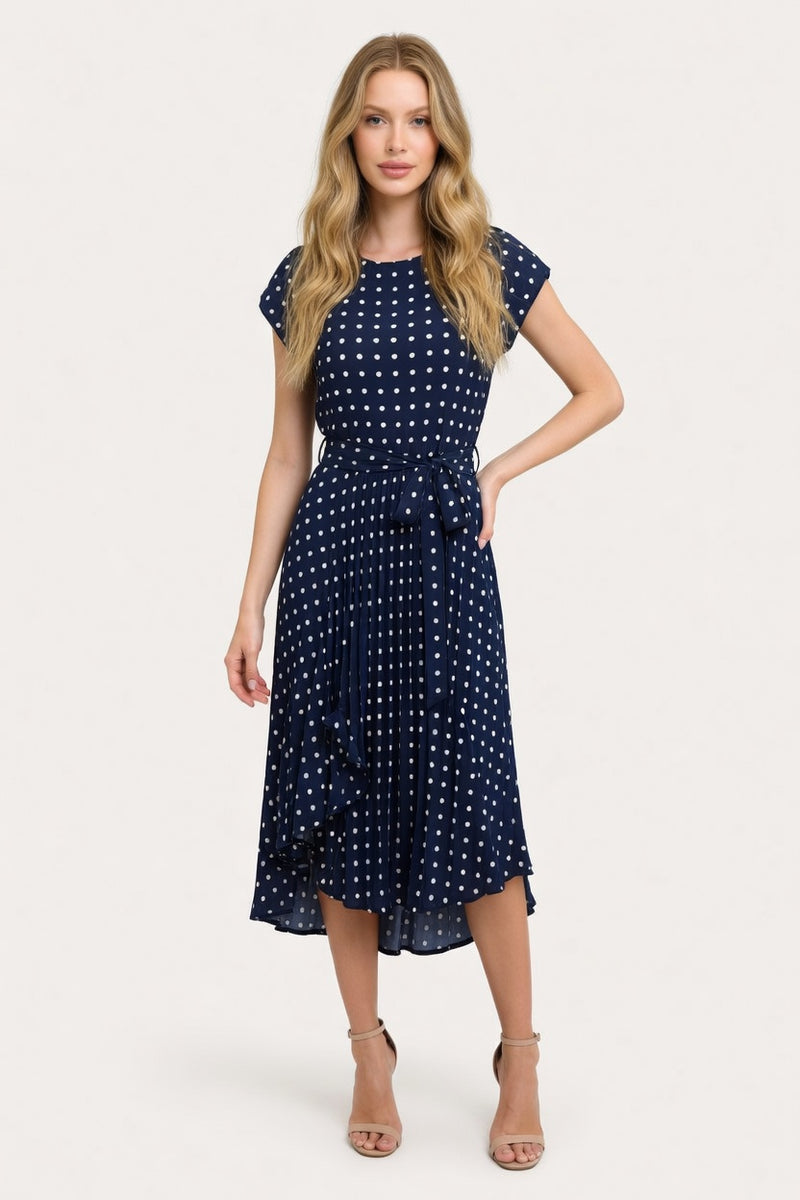 Polka Dot Pleated Dress — front view