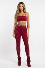 Lace-Up Vest and Trouser Co-Ord Set — Burgundy