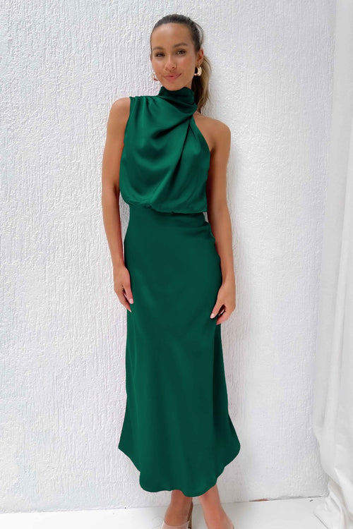Satin Slip Dress — Dark Green — colour variant