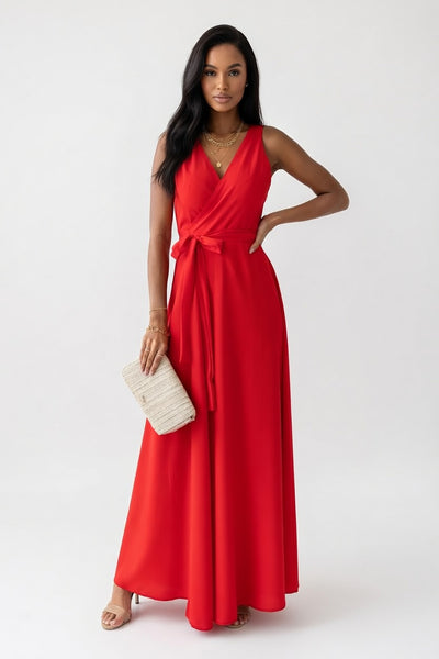 Lace-Up V-Neck Maxi Dress