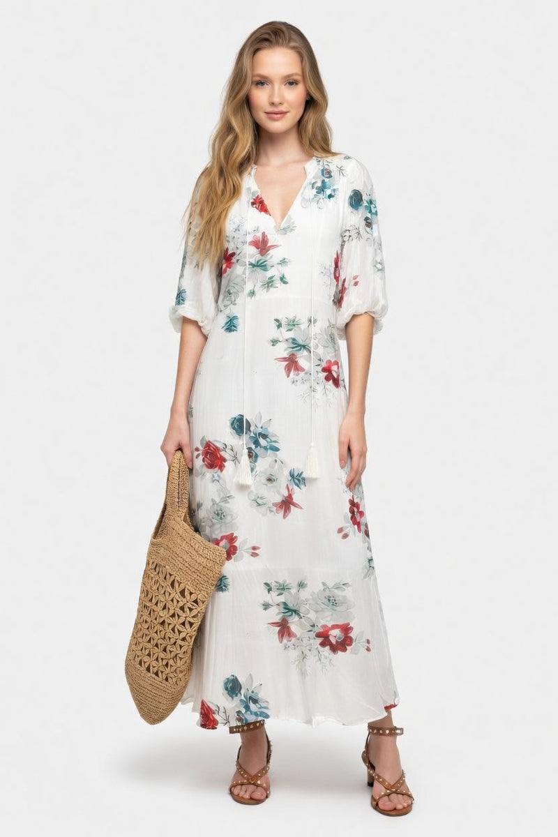 Floral V-Neck Midi Dress — front view